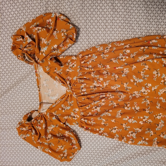 Puff sleeve summer dress yellow mustard - Picture 1 of 1